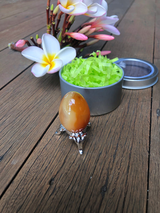 GOLDEN AGATE EASTER EGG W/ STUNNING CRYSTAL STAND - RETREALM