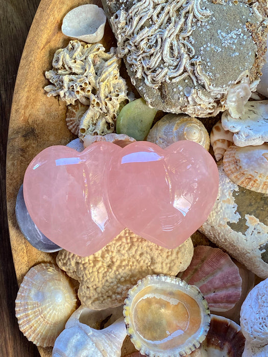 DOUBLE ROSE QUARTZ POLISHED HEARTS CRYSTALS | TWO HEARTS AS ONE