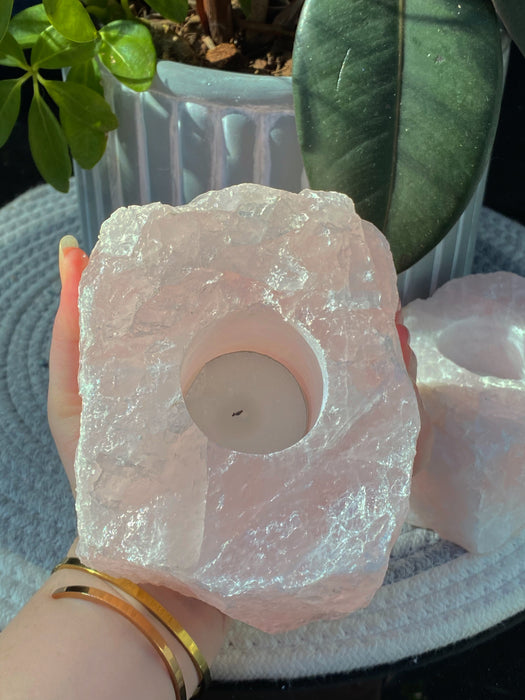 Rose quartz candle holder