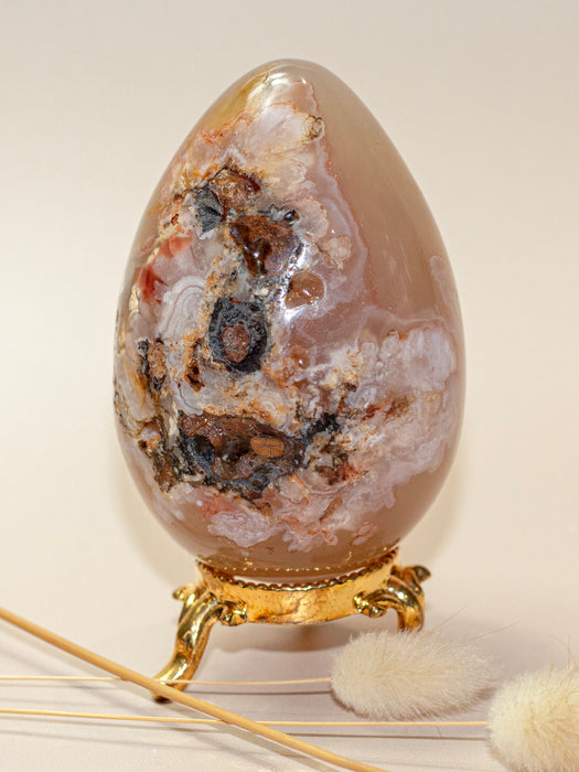 FLOWER AGATE POLISHED EGG (Approx 235g-336g)