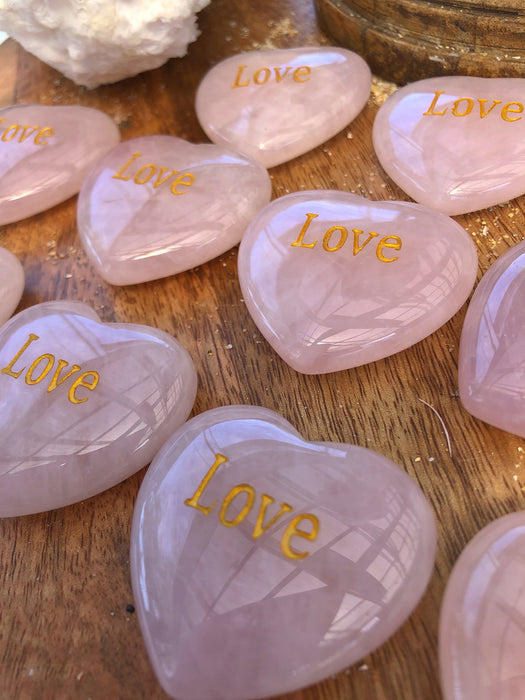 ROSE QUARTZ HEART ENGRAVED “LOVE” (Approx. 30g) | PERFECT VALENTINES GIFT
