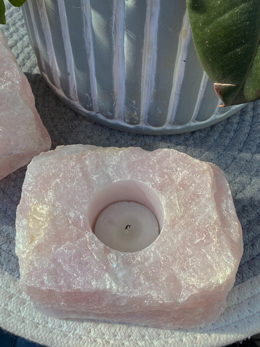 Rose quartz candle holder