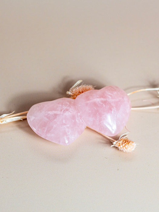 DOUBLE ROSE QUARTZ POLISHED HEARTS CRYSTALS | TWO HEARTS AS ONE